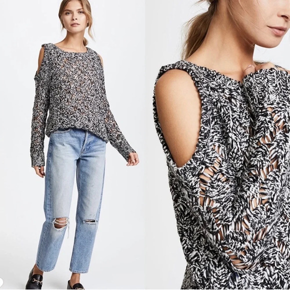 BB DAKOTA Wool Knit Sweater Cold Shoulder Small Oversized Slouchy Comfy Cozy - Picture 1 of 11
